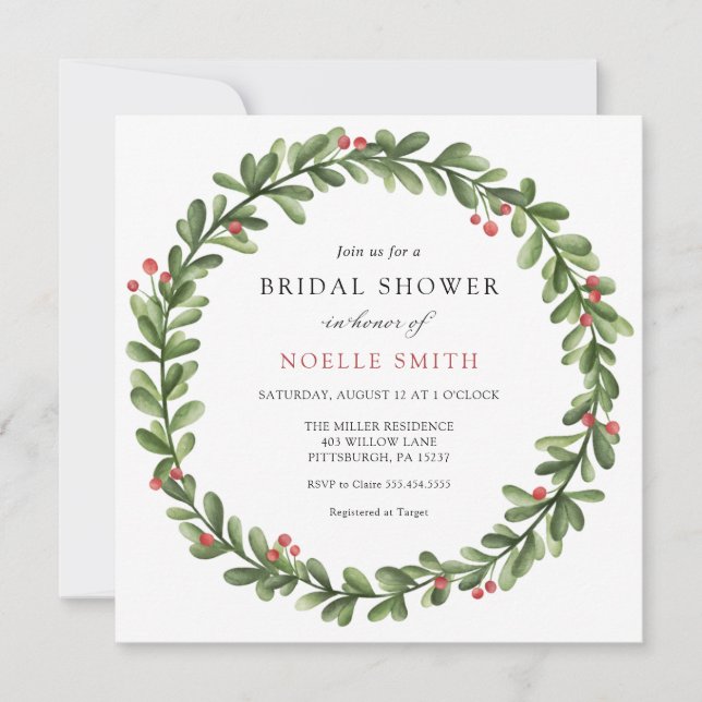 Winter Greenery Bridal Shower Invitation (Front)
