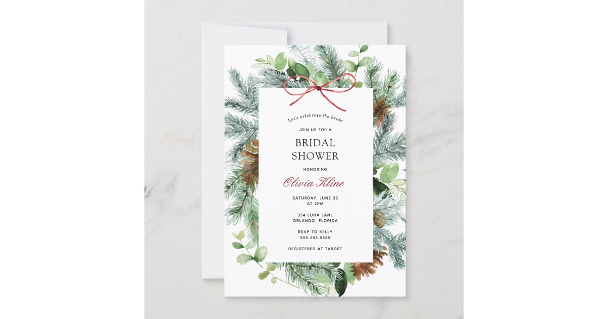 Winter Greenery Bridal Shower Invitation | Zazzle
