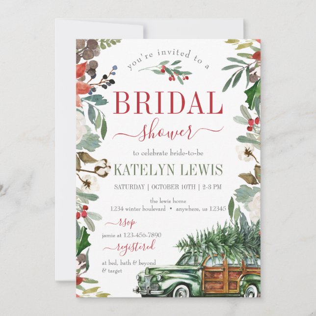 Winter Greenery Bridal Shower Invitation Truck (Front)