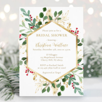 Winter Greenery Bridal Shower Invitations by PartyPrintery at Zazzle