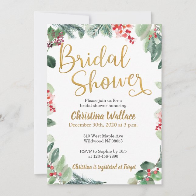 Winter Greenery Bridal Shower Invitations (Front)