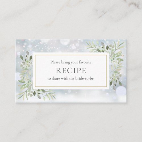 Winter Greenery Bridal Shower Recipe Enclosure Card