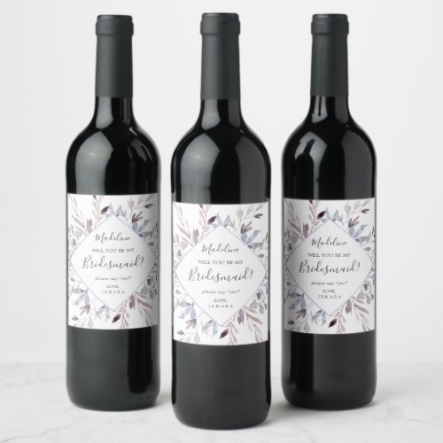 Winter Greenery Bridesmaid Proposal Wine Label
