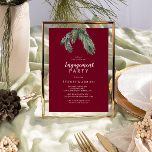 Winter Greenery Burgundy Engagement Party Invitation