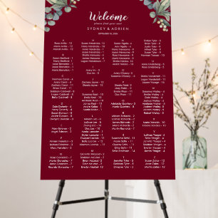 Winter Greenery Burgundy Seating Chart Foam Board