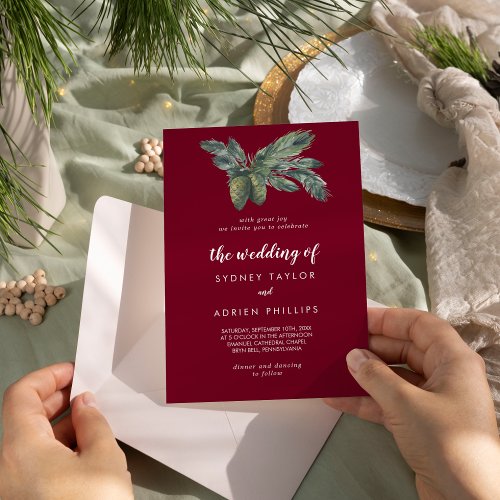 Winter Greenery Burgundy The Wedding Of  Invitation