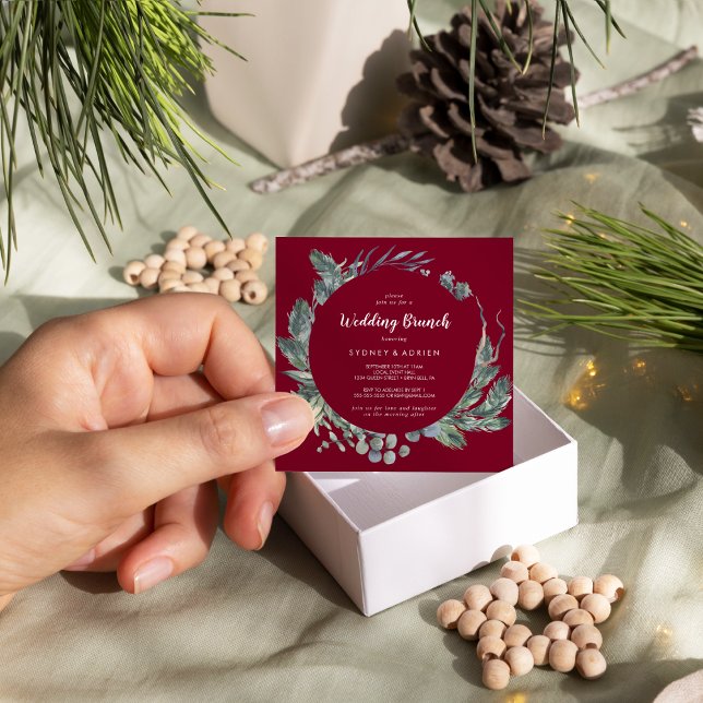 Winter Greenery Burgundy Wedding Brunch Invitation (Creator Uploaded)