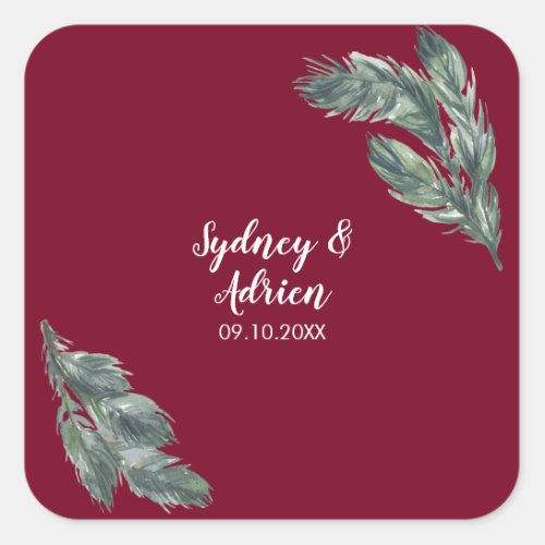 Winter Greenery Burgundy Wedding Envelope Seals