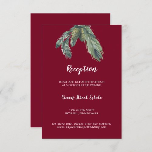 Winter Greenery Burgundy Wedding Reception  Enclosure Card