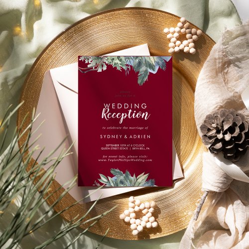 Winter Greenery Burgundy Wedding Reception Only  Invitation