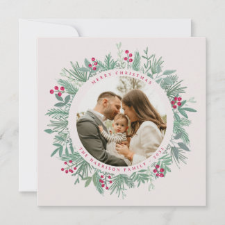 Winter Greenery Christmas Card with Photo