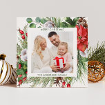 Winter Greenery Christmas Holiday Greeting<br><div class="desc">Celebrate the season with our exquisite Christmas holiday greeting card,  adorned by hand-painted botanical watercolor art of winter greenery,  pine,  spruce branches,  cones,  and holly berries. Customize with your photo and name for a personal touch that spreads festive cheer.</div>