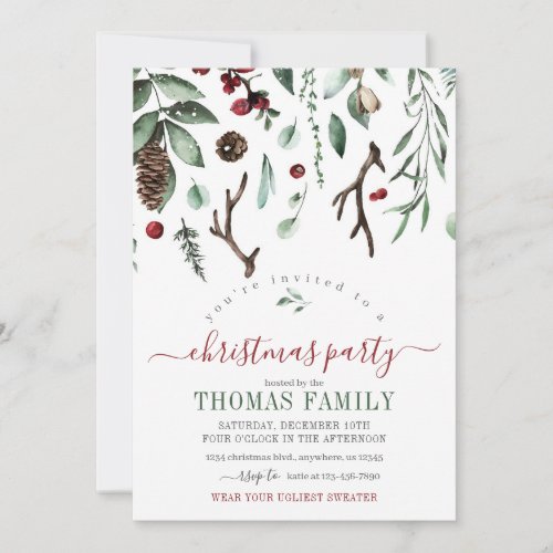 Winter Greenery Christmas Holiday Party Invitation
