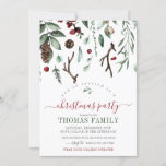 Winter Greenery Christmas Holiday Party Invitation<br><div class="desc">Beautiful winter elements including greenery,  pine cones and antlers.</div>