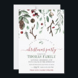 Winter Greenery Christmas Holiday Party Invitation<br><div class="desc">Beautiful winter elements including greenery,  pine cones and antlers.</div>