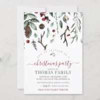 Winter Greenery Christmas Holiday Party Invitation