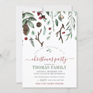 Winter Greenery Christmas Holiday Party Invitation
