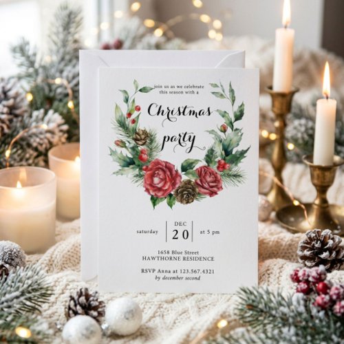 Winter Greenery Christmas Holiday Party Invitation