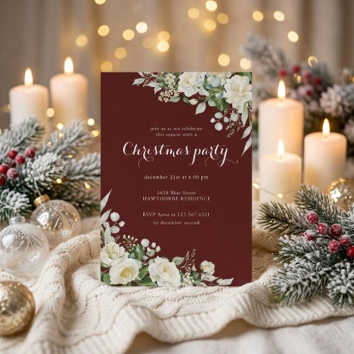Winter Greenery Christmas Holiday Party Invitation