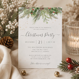 Winter Greenery Christmas Holiday Party Invitation