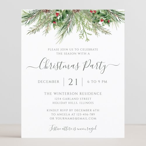 Winter Greenery Christmas Holiday Party Invitation