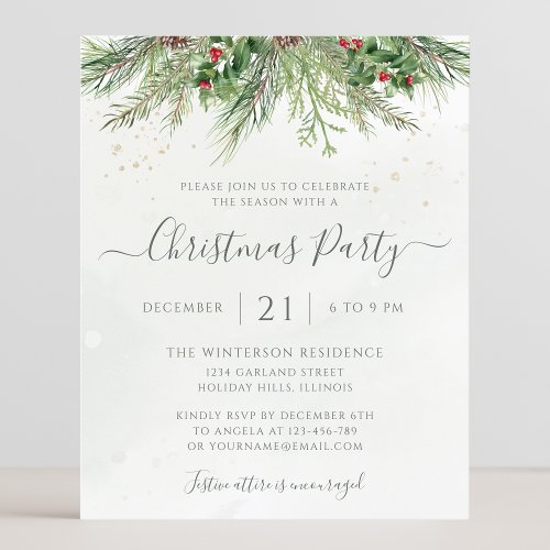 Winter Greenery Christmas Holiday Party Invitation