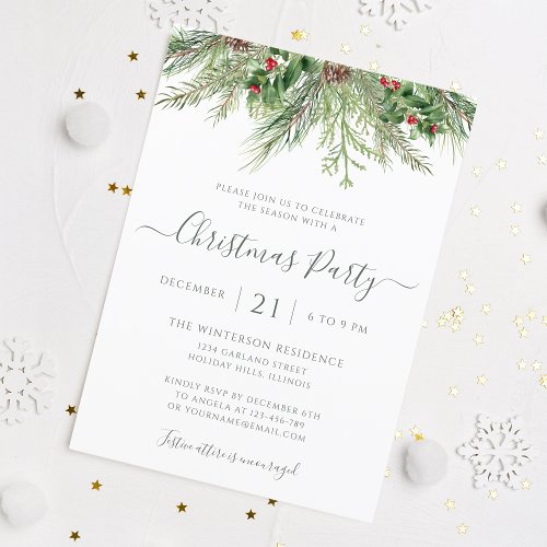 Winter Greenery Christmas Holiday Party Invitation