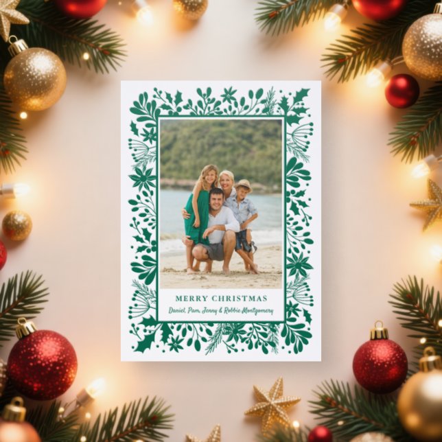 Winter Greenery Christmas Letterpress Photo Cards (Insitu)