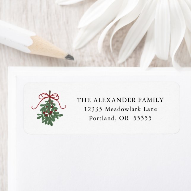 Winter Greenery Christmas Mistletoe Return Address Label (Insitu)