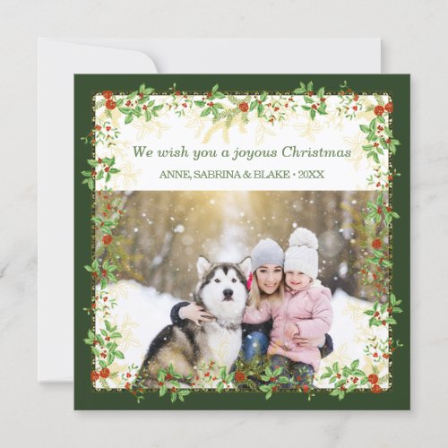 Winter Greenery Christmas Photo Flat Card