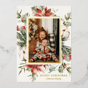 Winter Greenery Christmas Photo Foil Holiday Card