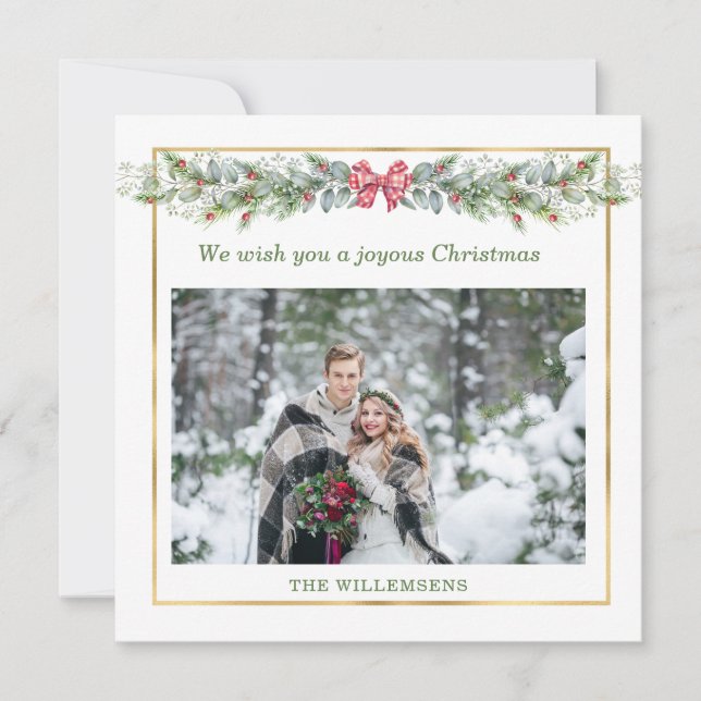 Winter Greenery Christmas Photo Holiday Card (Front)