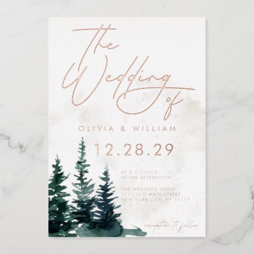 Winter Greenery Christmas Trees Holiday Wedding Foil Invitation