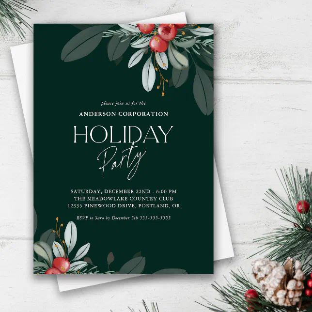 Winter Greenery Corporate Holiday Party Invitation

