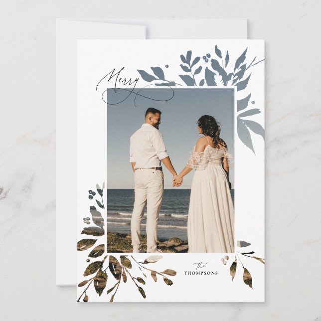 Winter Greenery Cutout Holiday Photo Card (Front)