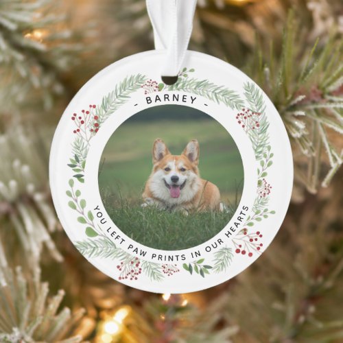 Winter greenery Dog Memorial Photo Ornament