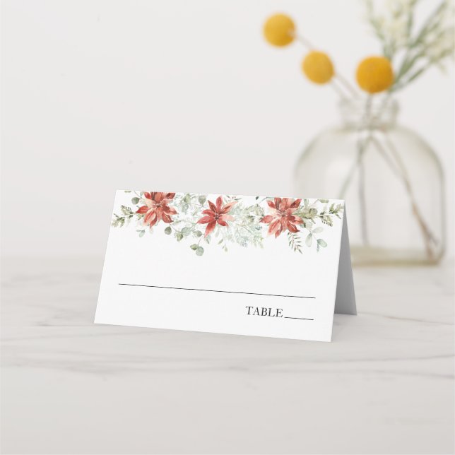 Winter Greenery Elegant Christmas Name Place Cards (Front)