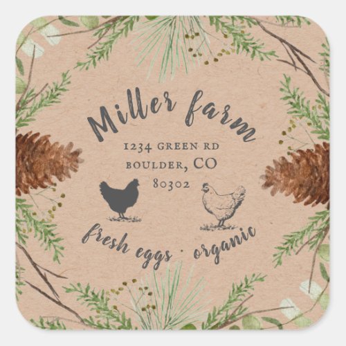 winter greenery elegant farmhouse egg carton square sticker