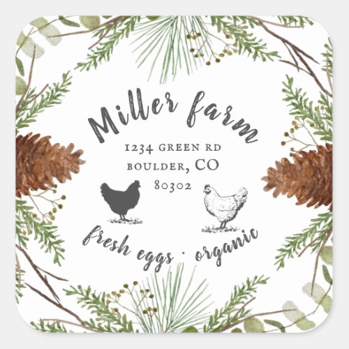 winter greenery elegant farmhouse egg carton square sticker