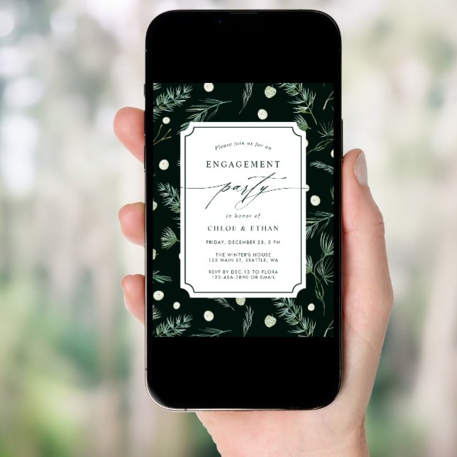 Winter Greenery Engagement Party  Invitation (Front Digital)