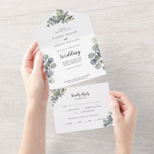 Winter Greenery Eucalyptus Wedding All In One All In One Invitation