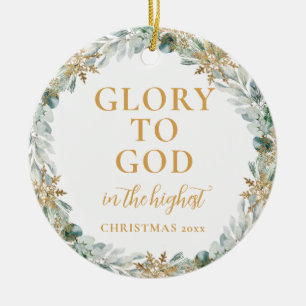 Winter Greenery Family Photo Religious Christmas Ceramic Ornament