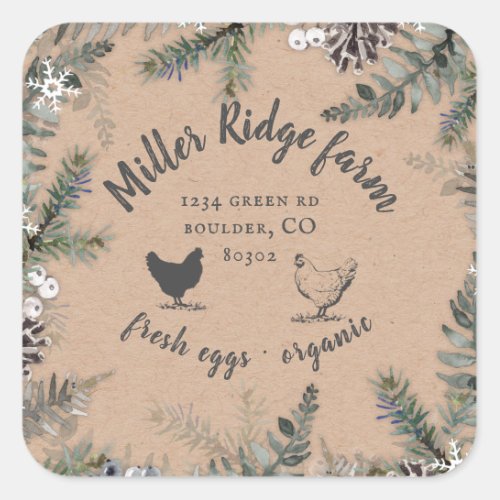 winter greenery farmhouse egg carton square sticker