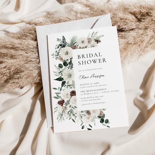 Winter Greenery Floral Bridal Shower Invitation