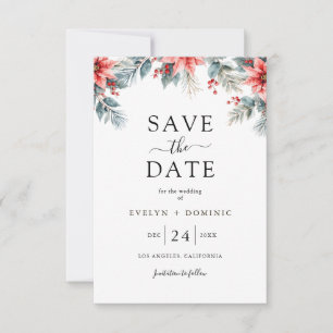 Winter Greenery Floral Christmas Holiday Wedding Save The Date