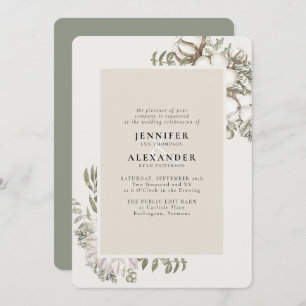 Winter Greenery Floral Green Moss Wedding Invitation
