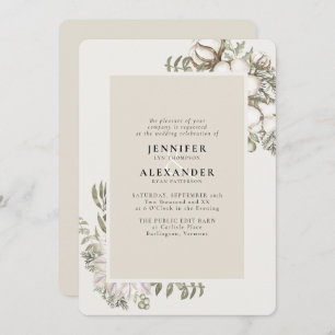 Winter Greenery Floral Ivory Cream Wedding  Invitation