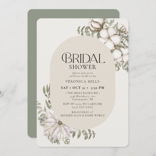 Winter Greenery Floral Oval Bridal Shower Invitation