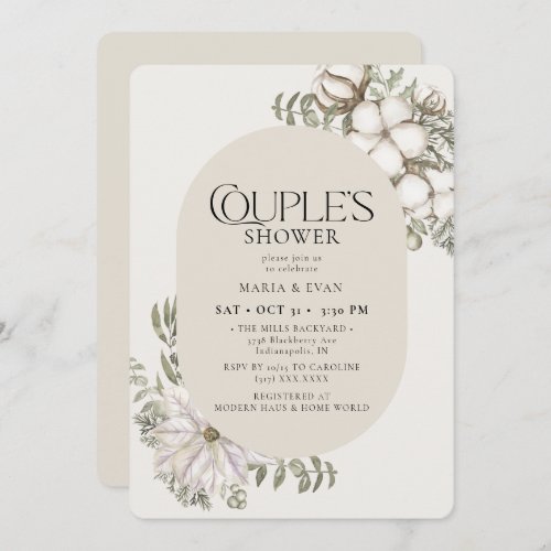 Winter Greenery Floral Oval Couples Shower Invitation