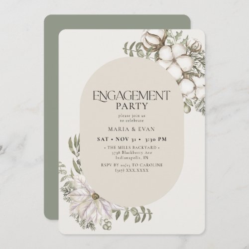 Winter Greenery Floral Oval Engagement Party Invitation